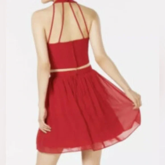 B Darlin Bold 2 Piece Red Embellished Dress Prom or Cocktail Dress - Picture 9 of 10